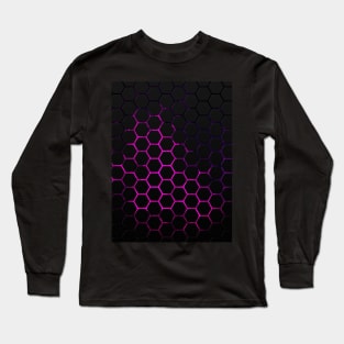 Black hot pink honeycomb geometry pattern Long Sleeve T-Shirt